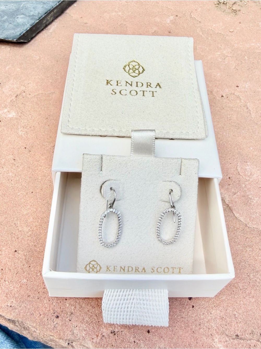 Kendra Scott 14k White Gold Oval Drop Earrings with Pave Diamonds